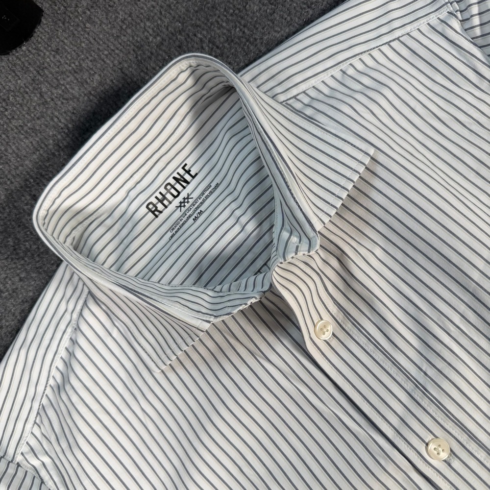Rhone Commuter Shirt Mens Medium White Blue Striped Short Sleeve 102283 #4623
